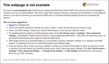 Thông báo lỗi truy cập web do DNS.