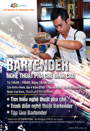 Từ 16h đến 18h, sinh viên FSB HCM sẽ được tìm hiểu và làm thử nghề bartender. Ảnh: FSB.