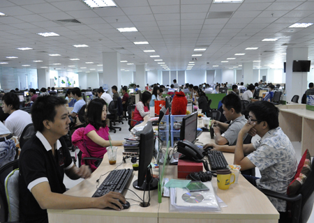Khu làm việc rộng rãi của FPT Online tại tòa nhà FPT Tân Thuận. Ảnh: V.N