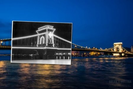 Cây cầu dây xích Széchenyi bắc qua sông Danube ảnh đen trắng và màu