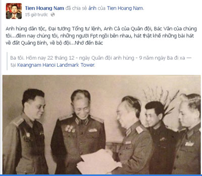 Chủ tịch FPT Software Hoàng Nam Tiến xúc động khi nói về sự ra đi của Đại tướng Võ Nguyên Giáp. Ảnh: FB.