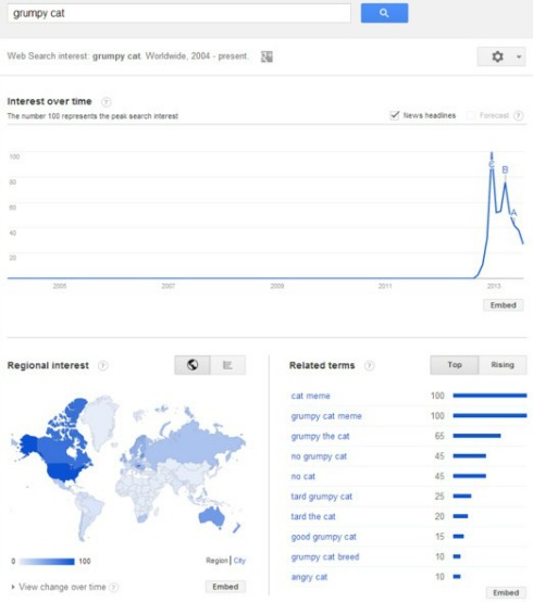 Look at trends in hot searches with Google Trends. Browse by date, or look at top searches in different categories with the new Top Charts function. Finally, with the Explore function, input a search term and see how it trended over time and location. You can also now view popular searches in a colorful fullscreen format.