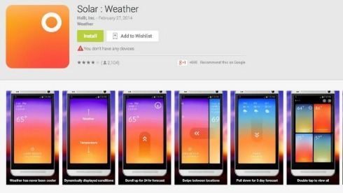 Solar. Khả dụng trên iOS và Android. Thời tiết không phải lúc nào cũng đẹp, nhưng ứng dụng này có thể làm được. Solar tạo ra giao diện ảo với màn hình thông báo cho bạn dự báo thời tiết.