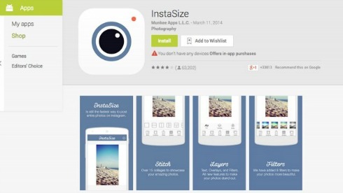 InstaSize. Khả dụng trên iOS và Android. Đây là người bạn thân thiết của các chủ tài khoản Instagram. InstaSize cho phép bạn thay đổi kích cỡ ảnh và hiệu chỉnh khung viền.