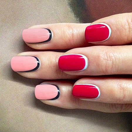 Nail trơn điểm xuyết viền móng dùng tông màu đối lập cũng thu hút bởi sự phá cách tinh tế.