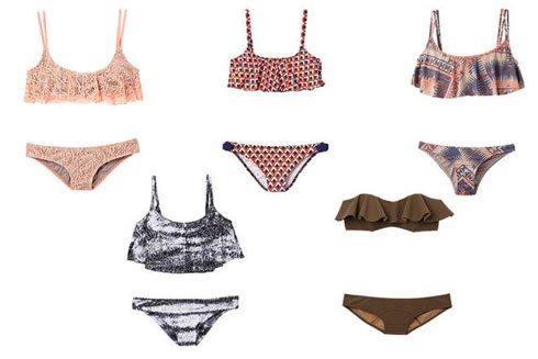 Nếu không tự tin với vòng một của mình, bạn có thể chọn dáng áo này, bởi phần bèo nhún hoặc xếp lớp ở ngực sẽ ăn gian được vài centimet. Áo bơi dạng này cũng khá kín đáo, tạo sự thoải mái khi mặc, giúp bạn không lo gặp sự cố khi xuống nước.