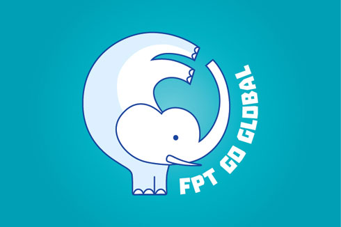 Mẫu 3: Chú voi được biển thể theo hình tròn của quả địa cầu, thể hiện sự mềm dẻo, linh hoạt của FPT trong trận đánh lớn.