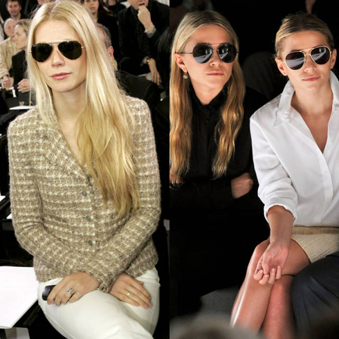 Gwyneth Paltrow và chị em nàh Olsen chứng tỏ sức mạnh của mẫu kính trong việc chống lại ánh sáng đèn flash và giữ được thần thái điềm tĩnh khi xem biểu diễn thời trang.