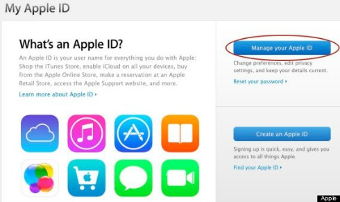 Trình duyệt mở ra một trang mới. Bạn click Manage your Apple ID.