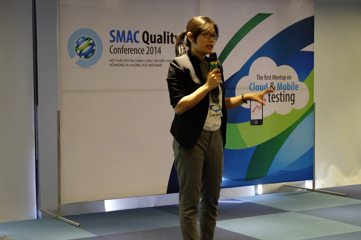 <p> Diễn giả nữ duy nhất của chương trình Phùng Thanh Xuân (Giám đốc FSU1.SU11) đã trình bày về mô hình cung cấp dịch vụ testing cũng như các xu hướng test trên thế giới. </p>