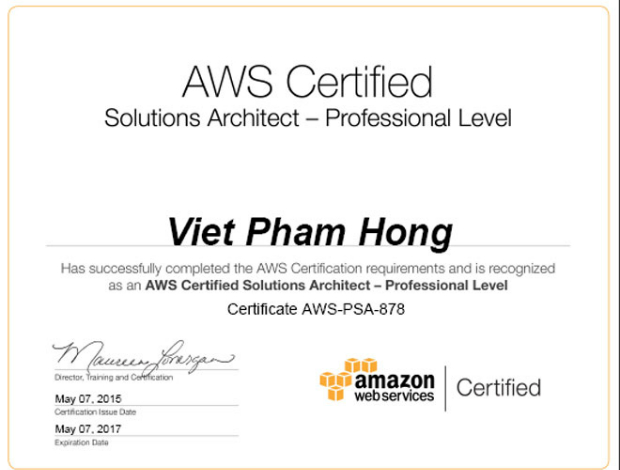 AWS Certified Solutions Architect được coi là một trong những chứng chỉ khó nhất, yêu cầu đầy đủ kỹ năng cũng như hiểu biết ở mức sâu về Amazon Web Service (AWS); có kinh nghiệm nhiều năm về Distributed System, Networking, Security, Disaster Recovery để thiết kế, triển khai và vận hành ứng dụng và cơ sở hạ tầng trên nền tảng AWS.