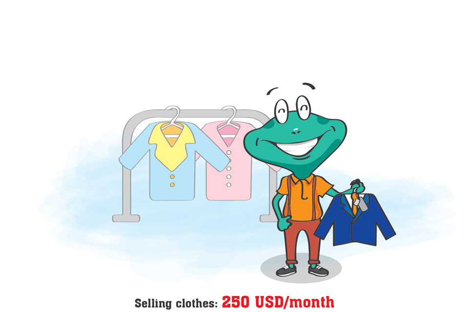<p> Việc kinh doanh quần áo cũng mang lại lợi nhuận đáng kể khoảng 250 USD/tháng.</p>