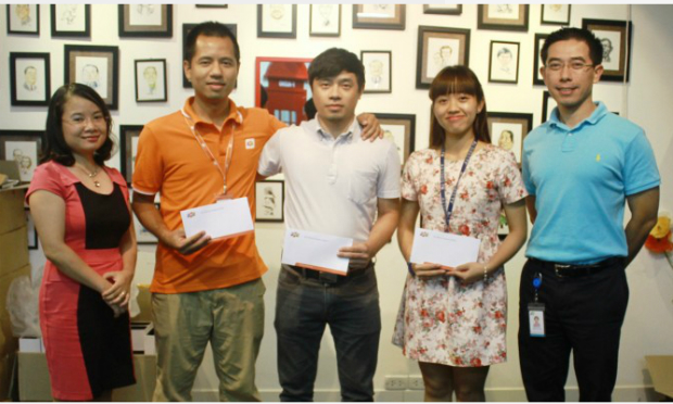 Ba CBNV được nhận thưởng gồm: Thám hoa FPT 2014 Lê Thành Nhân (FSU1.BU1), Nguyễn Thế Hùng (FWA) và Trần Thị Bích (Z8.Test).