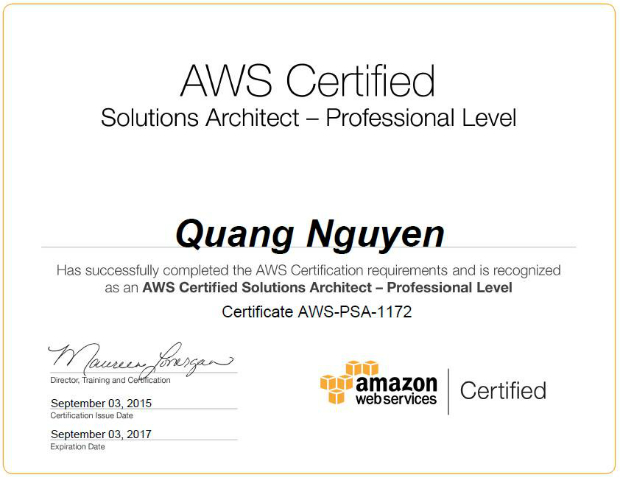 AWS Certified Solutions Architect được coi là một trong những chứng chỉ khó nhất, yêu cầu đầy đủ kỹ năng cũng như hiểu biết ở mức sâu về Amazon Web Service (AWS); có kinh nghiệm nhiều năm về Distributed System, Networking, Security, Disaster Recovery để thiết kế, triển khai và vận hành ứng dụng và cơ sở hạ tầng trên nền tảng AWS.