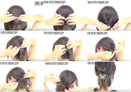 <p class="Normal" style="margin-top:0px;margin-bottom:0px;line-height:normal;color:rgb(51,51,51);padding:10px;background:rgb(245,245,245);"> <strong><span>Kiểu 2: </span></strong></p> <p class="Normal" style="margin-top:0px;margin-bottom:0px;line-height:normal;color:rgb(51,51,51);padding:10px;background:rgb(245,245,245);"> <span>Chia tóc làm 3 lọn. Buộc lơi từng lọn một rồi lần lượt vòng đuôi tóc qua nút chun buộc. </span></p>