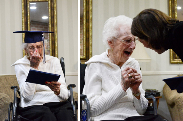 <p class="Normal"> Cụ bà 97 tuổi bật khóc khi nhân được bằng tốt nghiệp cấp 3.</p>