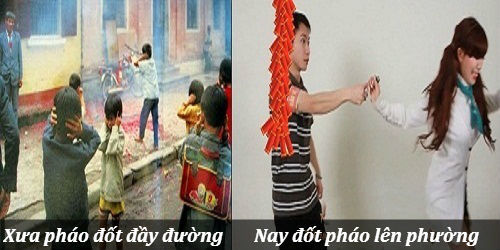 <p> Tết xưa pháo đốt đầy đường. Tết nay đốt pháo lên phường nha bây.</p>