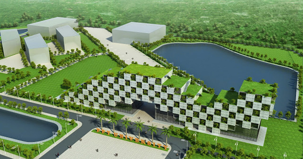 Thiết kế nhà hiệu bộ của ĐH FPT cơ sở Hòa Lạc (Hà Nội) của kiến trúc sư Võ Trọng Nghĩa là một trong ba công trình giành giải cao nhất ở hạng mục Kiến trúc xanh Việt Nam 2015-2016.
