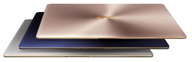 Zenbook 3 có ba màu sắc tùy chọn là: Quartz Grey (xám), Royal Blue (xanh dương) và Rose Gold (vàng hồng).