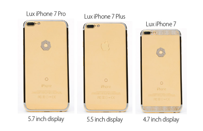 <p class="Normal" style="text-align:justify;"> Dựa trên những tin đồn về iPhone 7, hãng cung cấp ốp lưng cho đủ các kích thước màn hình, từ 4,7 inch đến 5,7 inch. Chúng được mạ vàng 24K, khảm kim cương và được tùy biến theo yêu cầu của khách hàng.</p>
