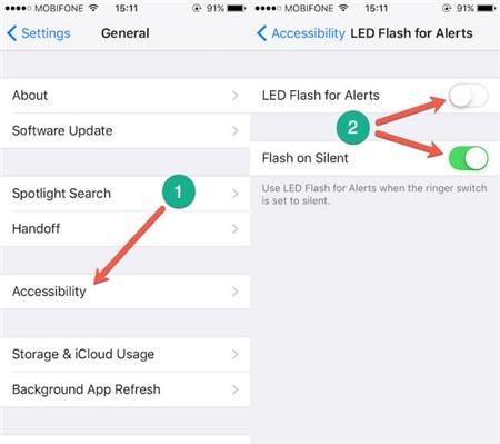 <p class="Normal"> <span style="color:rgb(29,33,41);">Bật đèn flash khi có cuộc gọi đến: </span><span style="color:rgb(29,33,41);">Ngoài việc đặt nhạc chuông, bạn còn có thể sử dụng đèn flash làm tín hiệu thông báo khi có cuộc gọi đến. Để kích hoạt tính năng này, người dùng chỉ cần vào Settings > General > Accessibility và kích hoạt tùy chọn Led flash for alerts hoặc chỉ bật đèn flash thông báo trong trường hợp thiết bị đang ở chế độ im lặng.</span></p>