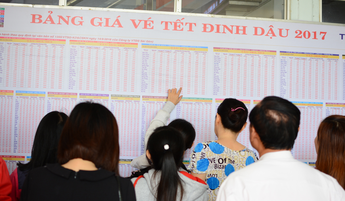 <p> Những nơi đặt bảng thông báo bán vé tàu Tết tại Ga Sài Gòn không còn cảnh chen lấn như trước đây nữa. Chủ yếu họ xác nhận lại giá vé hành trình.</p>