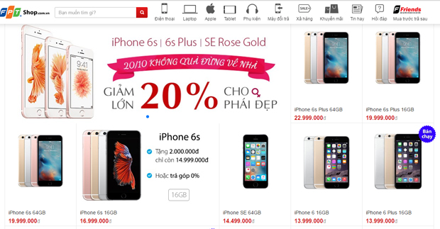 iPhone 6s Plus 64 GB phiên bản màu hồng đang có mức giảm ấn tượng nhất là 4,6 triệu đồng. Trong khi các model khác cũng giảm 20%.