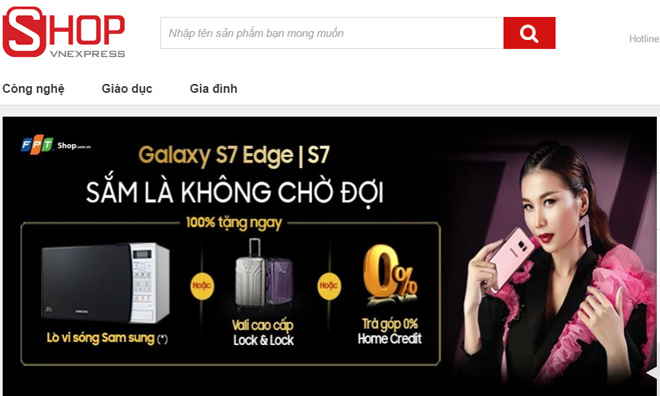 <p> Samsung Galaxy S7  và S7 edge đang có cùng khuyến mãi trả góp không lãi suất hoặc nhận quà vali kéo, voucher mua hàng phụ kiện trị giá 700.000 đồng trên VnExpress Shop. Các khách hàng mua điện thoại smartphone trong dịp này còn có cơ hội bốc thăm may mắn để nhận lò vi sóng. Giá Galaxy S7 chính hãng tại <strong><a href="http://shop.vnexpress.net/search?q=s7&category_id=1">VnExpress Shop l</a></strong>à 15.990.000 đồng và Galaxy S7 edge đắt hơn 1 triệu đồng. VnExpress Shop có đủ màu của phiên bản cong đắt giá với các màu hồng, đen, vàng đồng, bạc.</p>