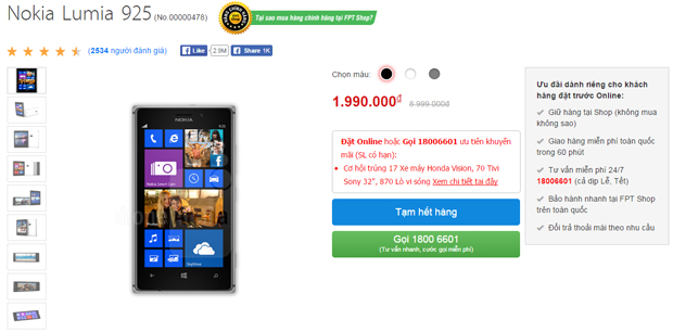 Nokia Lumia 925 'Cháy Hàng' Khi Giá Giảm 4 Triệu Đồng