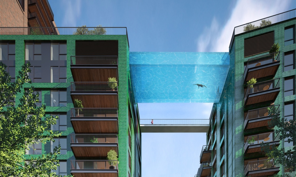 <p class="Normal"> Một thiết kế hồ bơi bằng kính nằm giữa hai toà nhà ở London, Anh.</p>