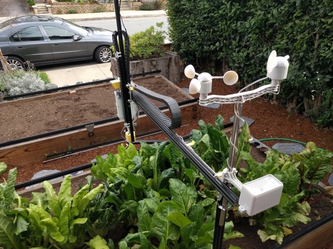 <p class="Normal" style="text-align:justify;"> Farmbot là dự án mã nguồn mở được một nhóm nghiên cứu tại California (Mỹ). Con robot này có thể trồng rau đủ cho một người trong một năm. Để sử dụng, người dùng chỉ cần chuẩn bị hạt giống, chọn các loại cây muốn trồng và lắp ráp Farmbot. Ngoài khả năng gieo hạt, tưới nước, chăm sóc cây... chú robot này còn có thể tìm và diệt cỏ dại.<br /> Thiết bị này được cho là hướng đi mới cho việc phát triển robot trồng cây diện rộng, từ đó dần thay thế con người trong tương lai gần.</p>