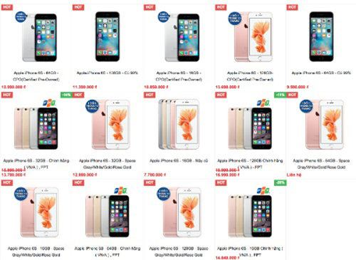 Giá iPhone 6s tại một cửa hàng ở Hà Nội từ 7, 8 triệu đồng cho tới 13, 14 triệu đồng, được chia thành nhiều loại khác nhau.