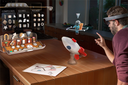 Kính HoloLens hiển thị các vật thể ngay trong môi trường thực để người dùng tương tác.