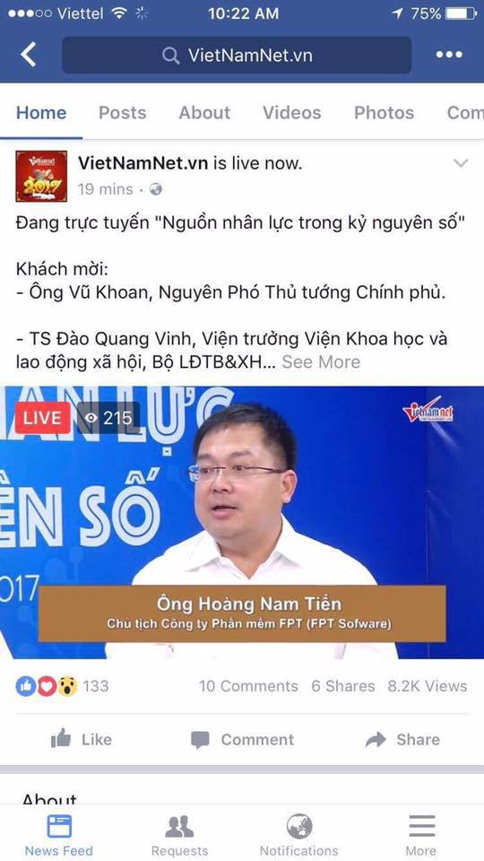 <div style="text-align:justify;">  Chủ tịch FPT Software Hoàng Nam Tiến chia sẻ trên Facebook cá nhân: "Học nhanh, đi làm kiếm tiền. Thay đổi tư duy bằng cấp". </div>