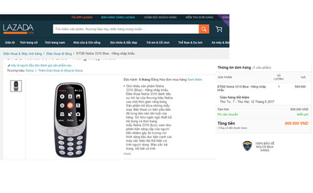 Nokia 3310 được rao bán trên Lazada với mức giá chỉ 569.000 đồng
