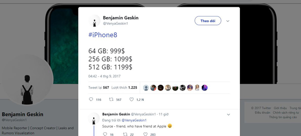 iPhone 8 có giá bán dự kiến từ 999 USD.