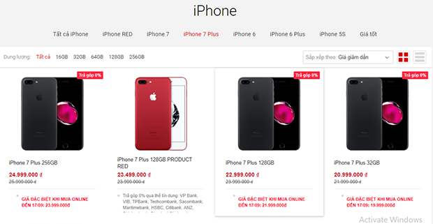 FPT Shop giảm 1 triệu đồng so với giá niêm yết cho khách hàng đặt mua online iPhone 7/7 Plus.