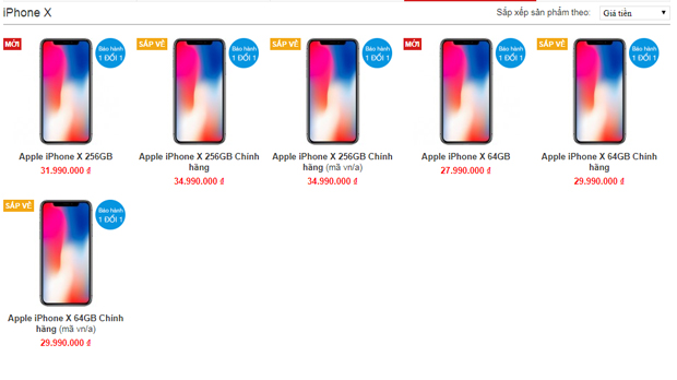 Giá bán iPhone X tại một cửa hàng bán lẻ cuối ngày 28/11.