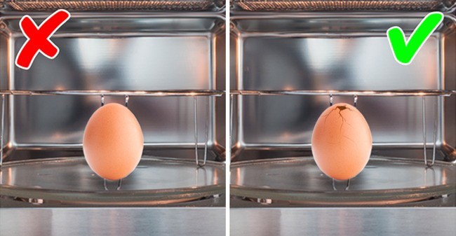 <p class="Normal"> <strong>5. Trứng</strong></p> <p class="Normal"> Nhiệt độ cao có thể tạo ra nhiều hơi nước bên dưới lớp vỏ. Nếu hơi nước không thoát ra, chúng sẽ phát nổ. Có thể chúng không làm hỏng lò vi sóng của bạn nhưng việc dọn dẹp sẽ không làm bạn dễ chịu chút nào. Nếu bạn vẫn muốn cho trứng vào trong lò vi sóng, hãy chọc vài lỗ nhỏ trên đầu quả trứng để hơi nước có thể thoát ra.</p>