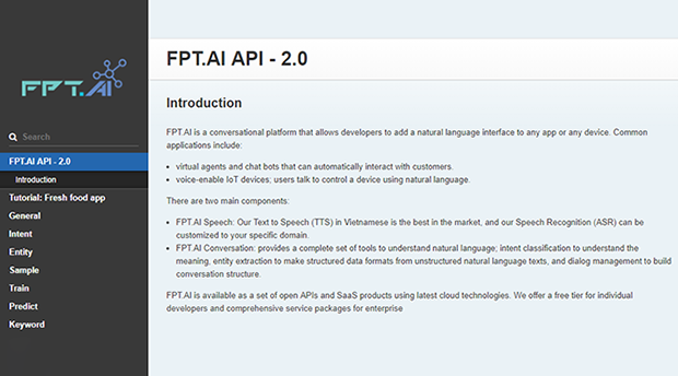 Giao diện FPT.AI phiên bản 2.0
