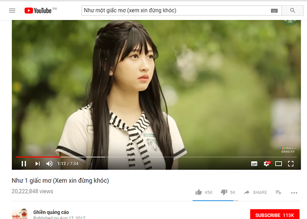 tính đến 22h30 ngày 11/1, MV "Như một giấc mơ - Xem xin đừng khóc" đã đạt mốc 20.222.848 views, 45.000 lượt Like và gần 7.100 lượt bình luận trên kênh Youtube Ghiền Quảng Cáo