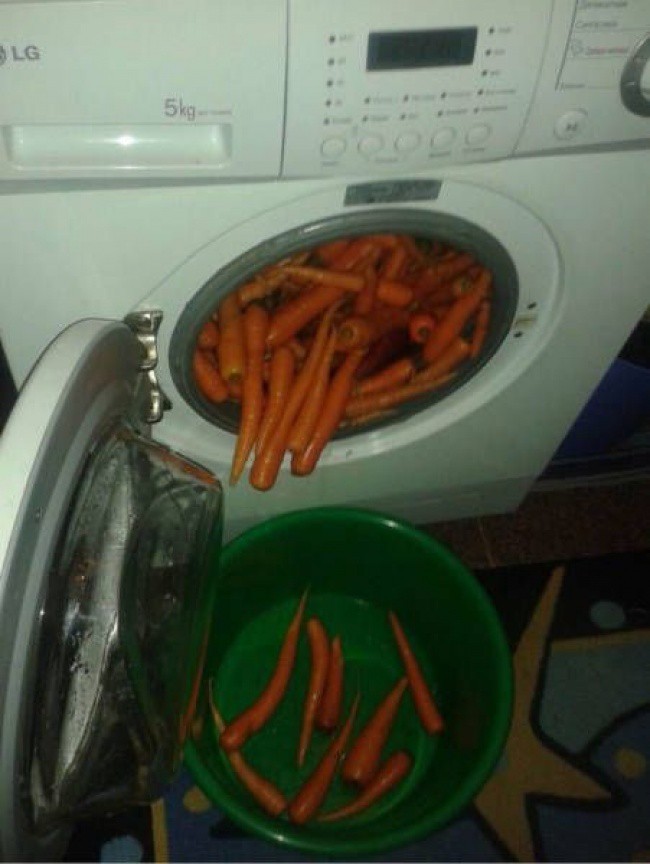 <p> Khi bạn có quá nhiều rau củ để rửa, bạn có thể dùng luôn máy giặt. </p>