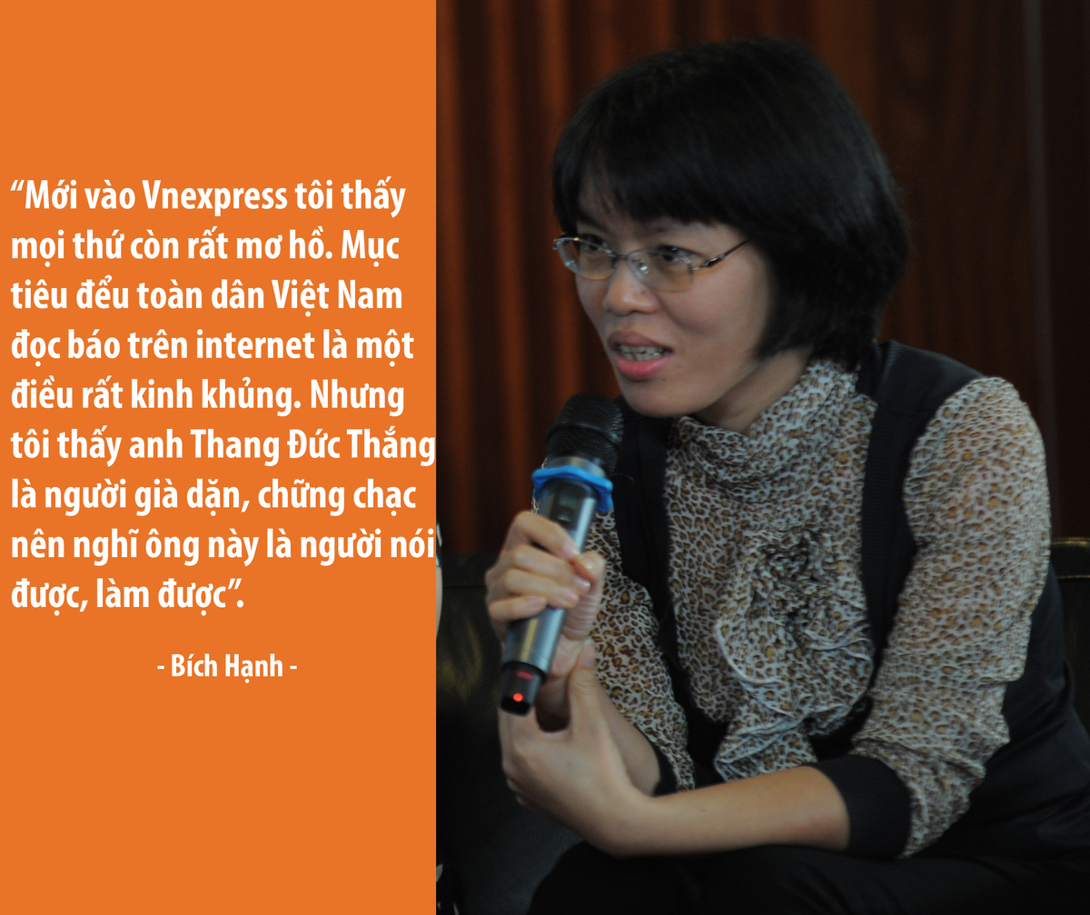 <p> Chị Bích Hạnh, Trưởng ban Đời sống, là một trong 25 phóng viên đầu tiên của VnExpress.</p>