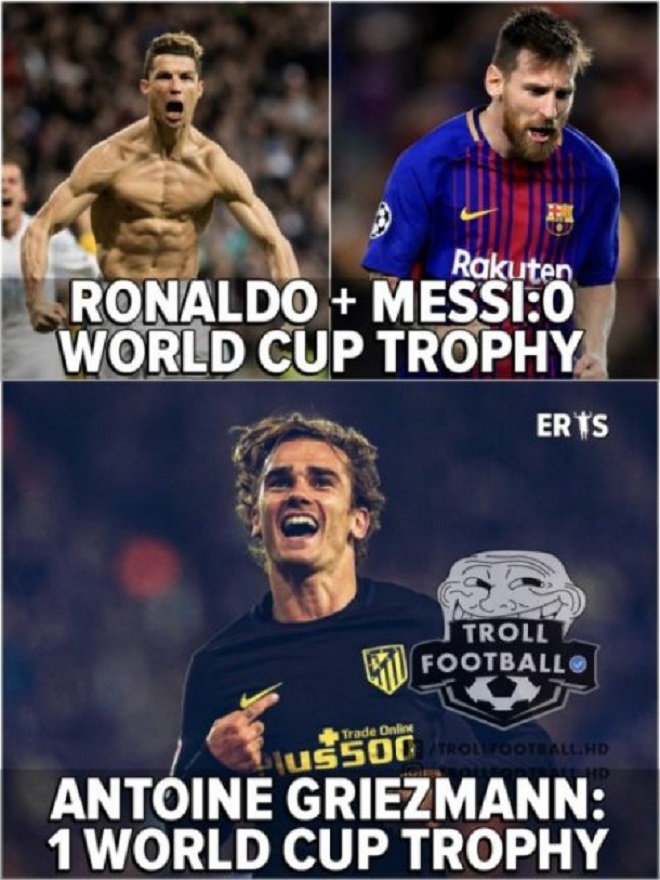 <p class="Normal" style="text-align:justify;"> Griezmann đã có chức vô địch World Cup còn Ronaldo và Messi thì không. Có thể nói ngôi sao người Pháp đã trên tầm CR7 và M10?</p>