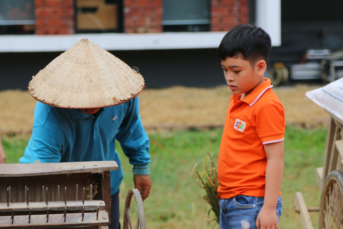 <p> FPT Small cũng theo mẹ xuống ruộng để phụ giúp mang lúa lên tuốt thóc. Bé Nguyễn Việt Anh (con bố Nguyễn Ngọc Sơn - FHO.FST) rất hào hứng vì lần đầu được xuống ruộng, được giúp bố mẹ gặt lúa. Đây là trải nghiệm rất đáng nhớ trong kỳ học hè tại F-Ville.</p>