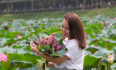 'Xúy Vân' ĐH FPT khoe sắc bên hoa sen