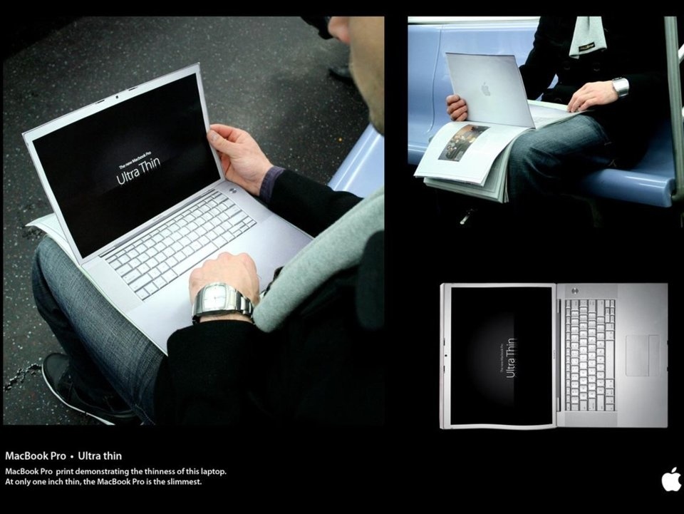 <p class="Normal"> Còn đây là quảng cáo của Apple, nhấn mạnh vào độ mỏng của MacBook Pro.</p>
