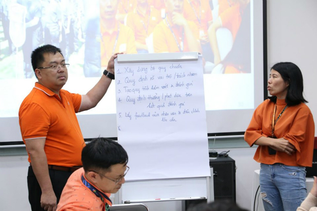 Chủ tịch FPT Software Hoàng Nam Tiến chia sẻ tại buổi đào tạo.