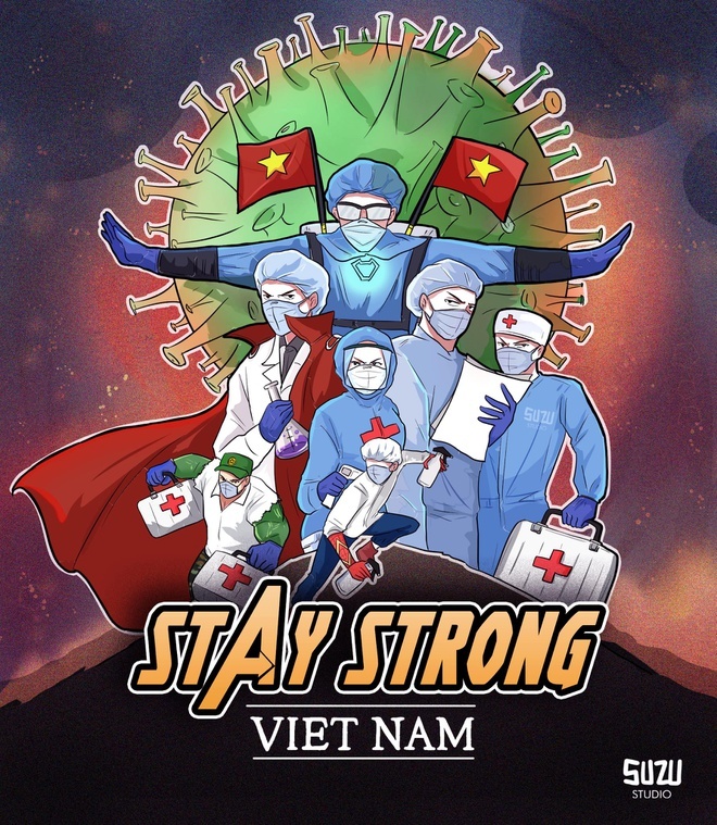 <div style="text-align:justify;"> “Cảm ơn các y bác sĩ, nhân viên y tế đã và đang chiến đấu hết mình vì một Việt Nam khỏe mạnh, vượt qua đại dịch Covid-19. Cộng đồng hãy cùng nỗ lực chung tay với họ để mau chóng đẩy lùi dịch” - lời tri ân đội ngũ y tế đi kèm bộ tranh “Stay strong Vietnam” hay “Cố lên Việt Nam” đang thu hút sự chú ý trong cộng đồng mạng.</div> <div>  </div>