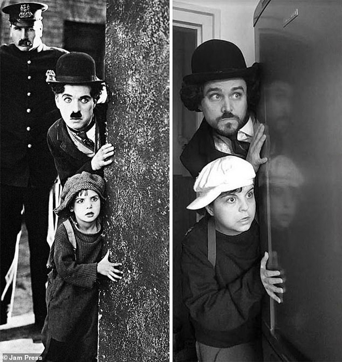 <p> Sử dụng filter trắng đen để cosplay luôn cả Charlie Chaplin - bậc thầy hài kịch của thế giới.</p>